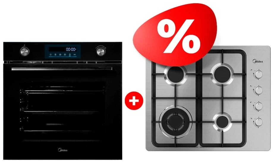 Комплект Встраиваемый духовой шкаф Midea MO78110 GB + Газовая варочная поверхность Midea MG613TX 