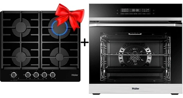 Жиынтық Встраиваемый духовой шкаф Haier HOQ-P16AN5SX + Газовая варочная поверхность Haier HHX-G64CNMB 