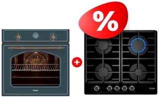 Жиынтық Встраиваемый духовой шкаф Haier HOX-C09ATQBB + Газовая варочная поверхность Haier HHX-G64CNMB 
