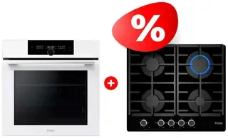 Жиынтық Встраиваемый духовой шкаф Haier HOQ-F6QSN3WB + Газовая варочная поверхность Haier HHX-G64CNMB 