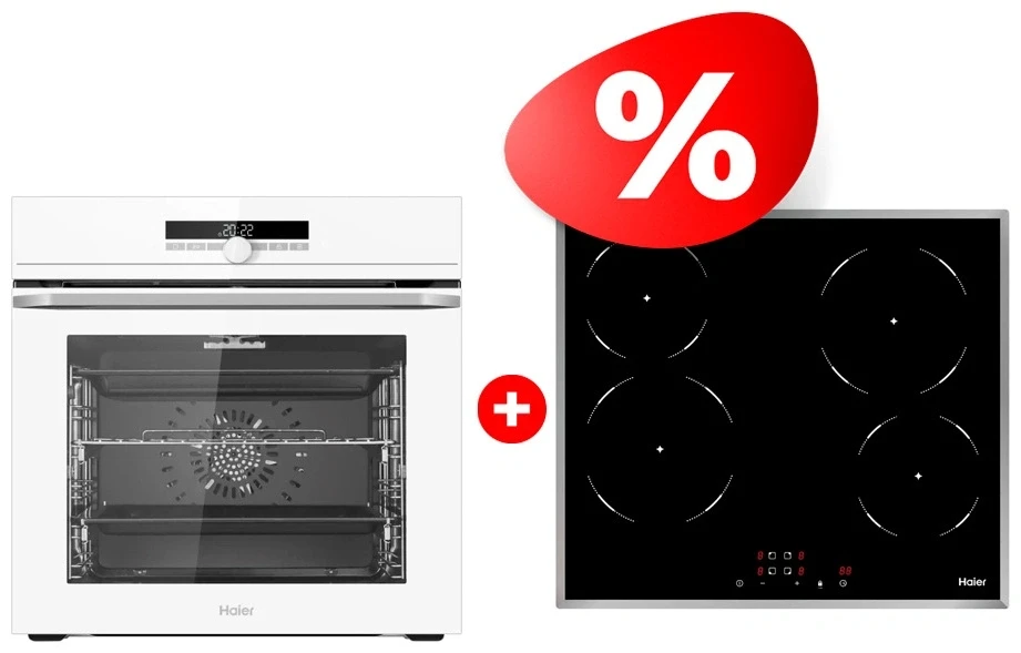 Комплект Встраиваемый духовой шкаф Haier HOQ-F6CASGW + Стеклокерамическая варочная поверхность Haier HHY-C64NFB 