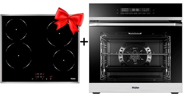 Жиынтық Встраиваемый духовой шкаф Haier HOQ-P16AN5SX + Стеклокерамическая варочная поверхность Haier HHY-C64NFB 