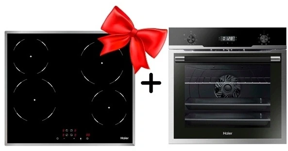 Комплект Встраиваемый духовой шкаф Haier HOD-PM08VGBX + Стеклокерамическая варочная поверхность Haier HHY-C64NFB 