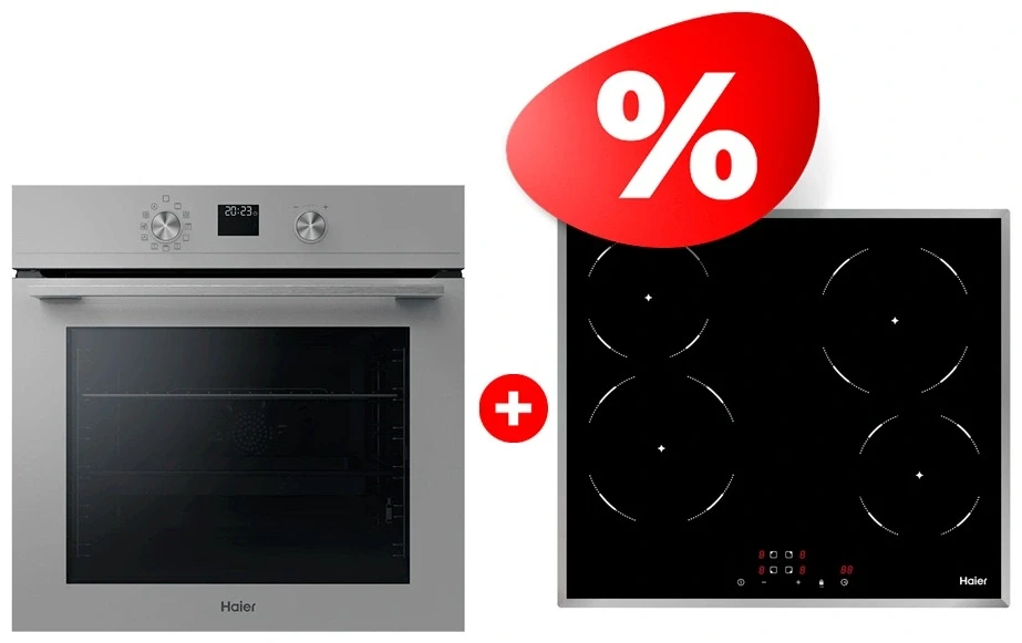 Комплект Встраиваемый духовой шкаф Haier HOQ-K4AAN3GG + Стеклокерамическая варочная поверхность Haier HHY-C64NFB 
