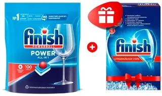 Комплект Таблетки для посудомоечной машины Finish "All in 1 Max" 100 шт. + Соль для посудомоечных машин Finish Calgonit 1,5кг 