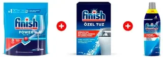 Комплект Таблетки для посудомоечной машины Finish "All in 1 Max" 100 шт. + Соль для посудомоечных машин Finish Calgonit 1,5кг  + Ополаскиватель Finish для посуды в пмм Блеск и Защита 750 мл 