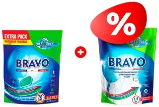 Комплект Таблетки для посудомоечной машины Bravo 78 таблеток + Соль для посудомоечной машины Bravo 1,5кг 