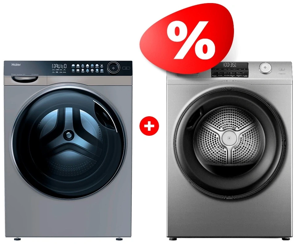Комплект Стиральная машина Haier HW100-BD14378S + Сушильная машина Haier HD90-A2959S 
