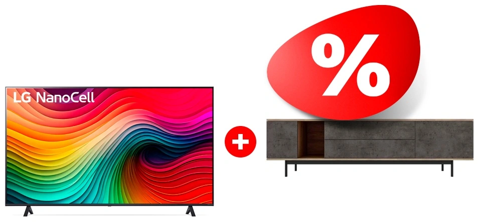 Жиынтық Nanocell телевизор LG 65NANO80T6A + Mart сөресі Агат 1800 85″ 