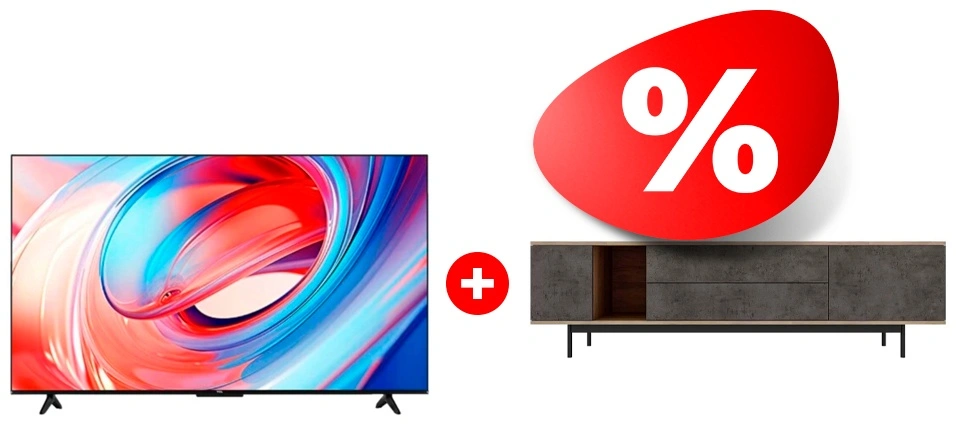 Жиынтық TCL LED теледидары 55V6B + Mart сөресі Агат 1800 85″ 