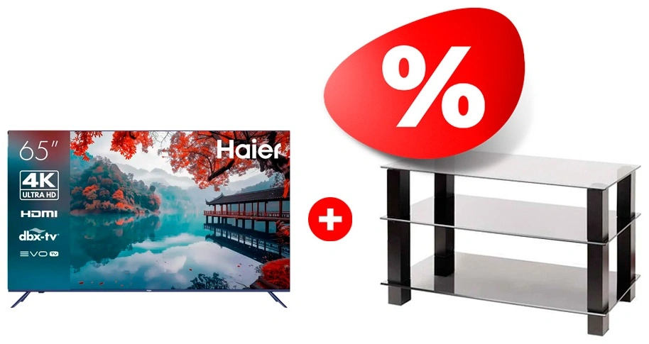 Комплект LED TV Haier 65 Smart TV M1 + ТВ тумба Mart Эдельвейс 42″ 