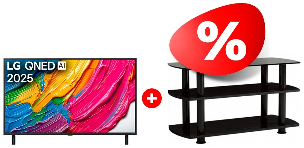 Жиынтық QNED теледидары LG 75QNED80A6A + ARG сөресі T3005 50″ 