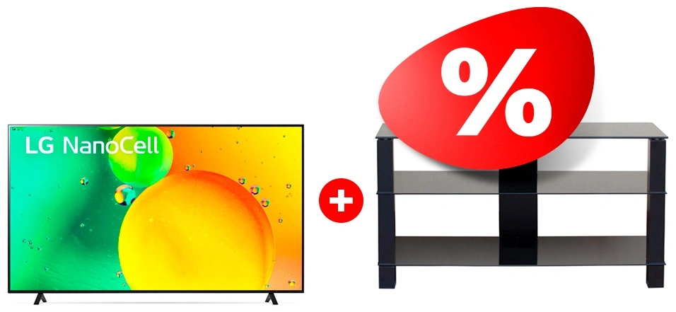 Комплект NanoCell телевизор LG 75NANO756QA + ТВ тумба Mart Рим 46″ 