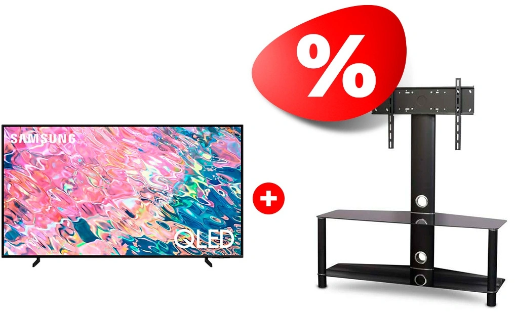 Жиынтық QLED Samsung теледидары QE75Q60BAUXCE + Mart сөресі Аврора 42″ 