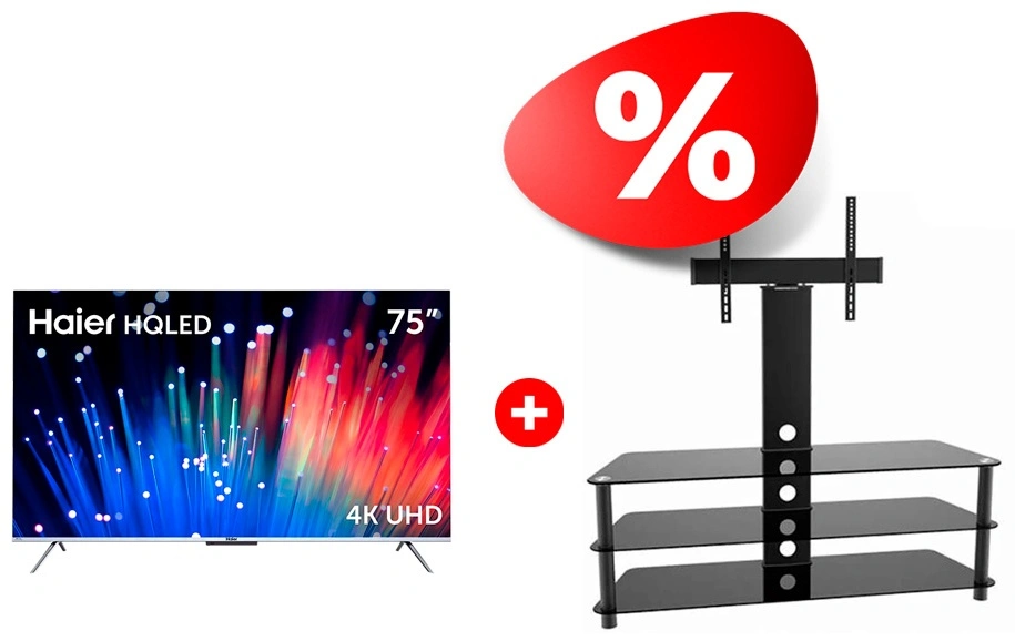 Комплект HQLED телевизор Haier 75 S3 + ТВ тумба ARG TP2003L 60″ 