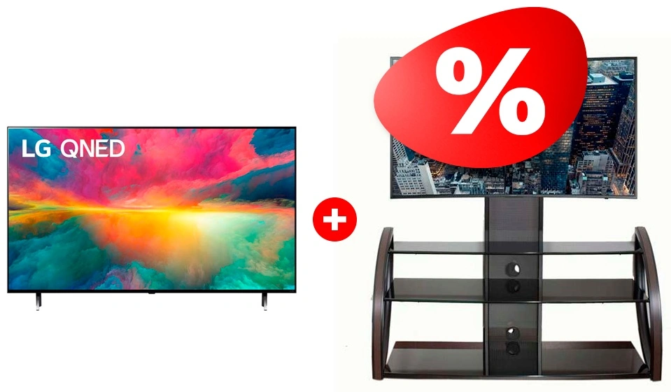 Комплект QNED телевизор LG 75QNED756RA + ТВ тумба Mart Каскад 65″ 