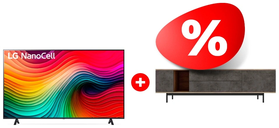 Комплект Nanocell телевизор LG 75NANO80T6A + ТВ тумба MART Агат 1800 85″ 