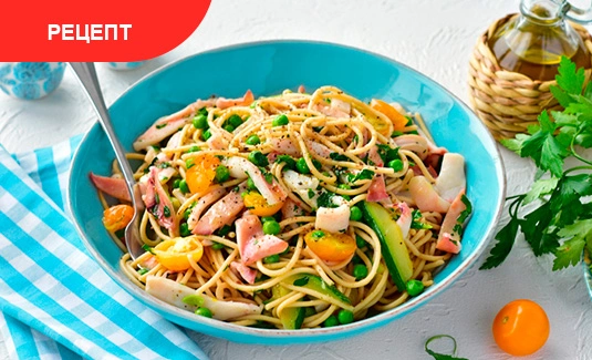 Рецепт пасты из цельнозерновой муки с цукини и кальмаром