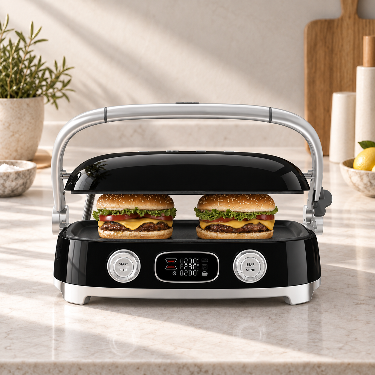 Гриль SMEG с бургерами