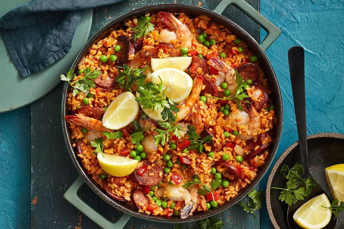 Festive Paella * Olive & Mango Paella, Mango recipes, Paella recipe