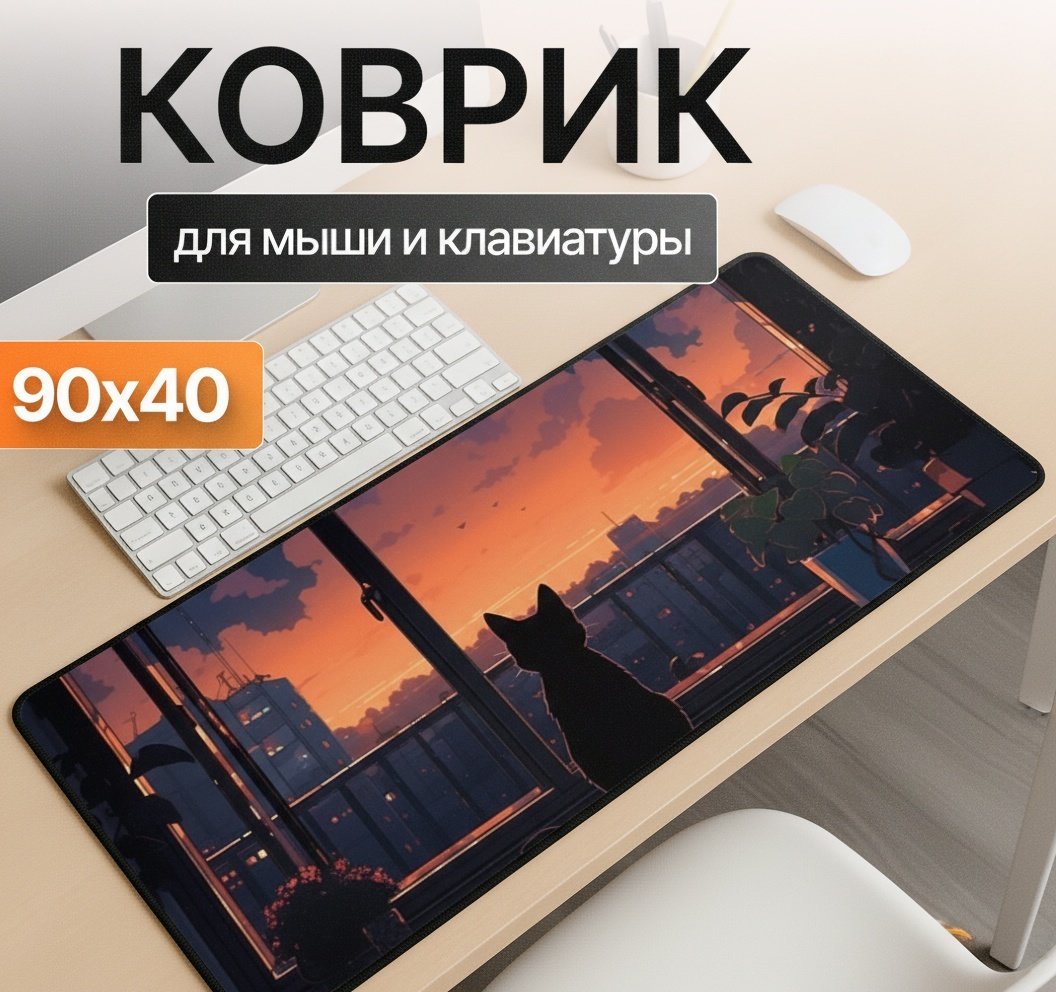 Коврик для мыши I-Lin C-161 Кот на подоконнике 900x400x3 мм мультиколор