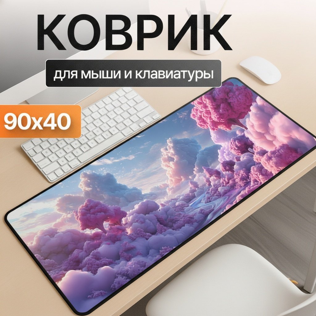 Коврик для мыши I-Lin S-168 Розовые облака 900x400x3 мм розовый