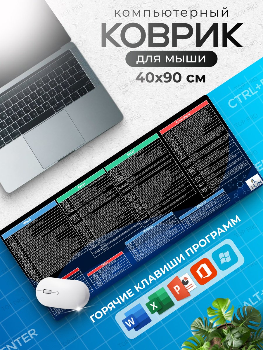 Коврик для мыши I-Lin горячие клавиши Windows 900x400x3 мм синий