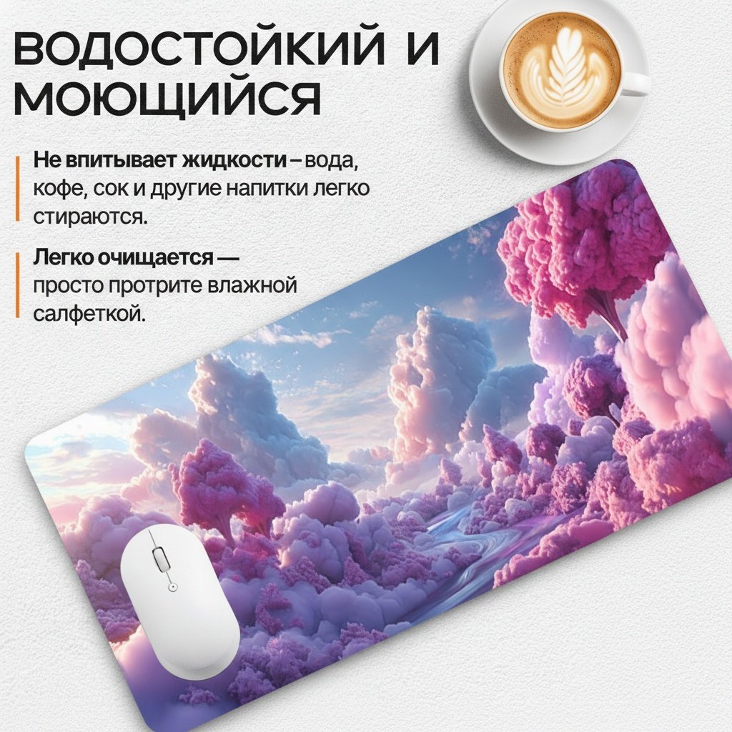 Коврик для мыши I-Lin S-168 Розовые облака 900x400x3 мм розовый