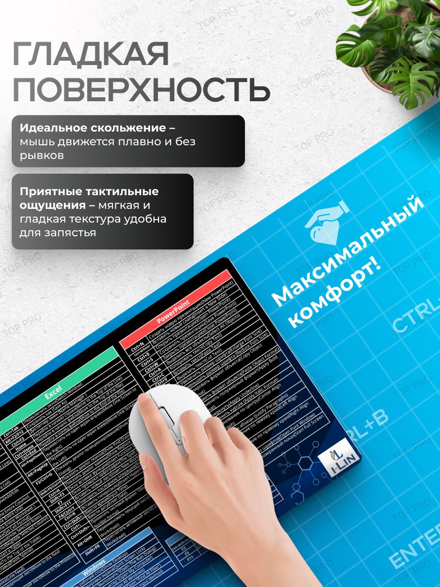 Коврик для мыши I-Lin горячие клавиши Windows 900x400x3 мм синий