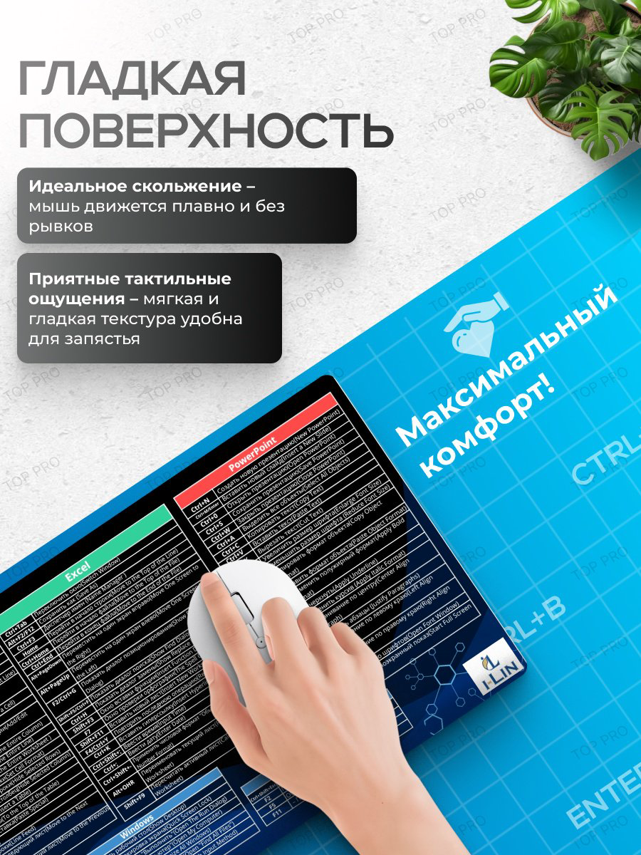 Коврик для мыши I-Lin горячие клавиши Windows 900x400x3 мм синий купить,NaN