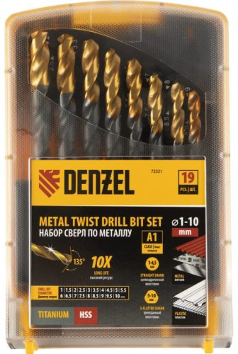 Сверло DENZEL по металлу 72321 10 мм, 19 шт. купить,18100