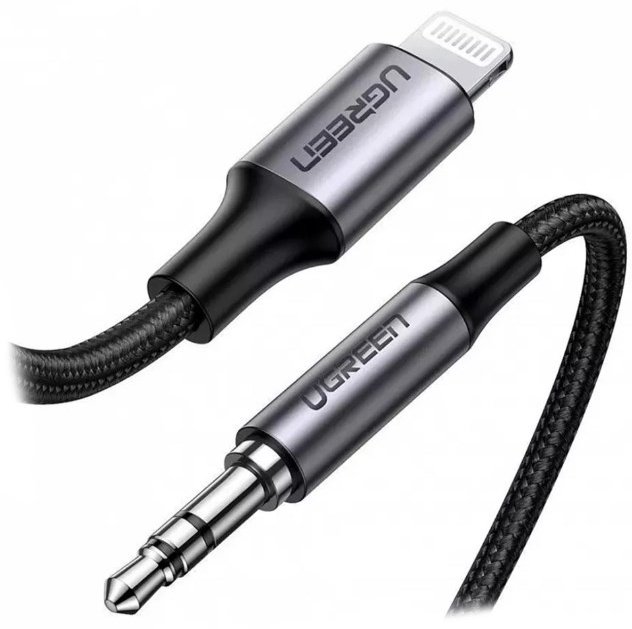 Переходник Ugreen 3.5 мм jack (F), Lightning, 2 м, US315 (70862) черный купить,NaN