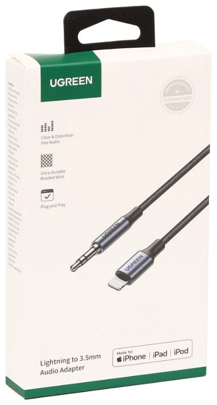 Переходник Ugreen 3.5 мм jack (F), Lightning, 2 м, US315 (70862) черный купить,NaN