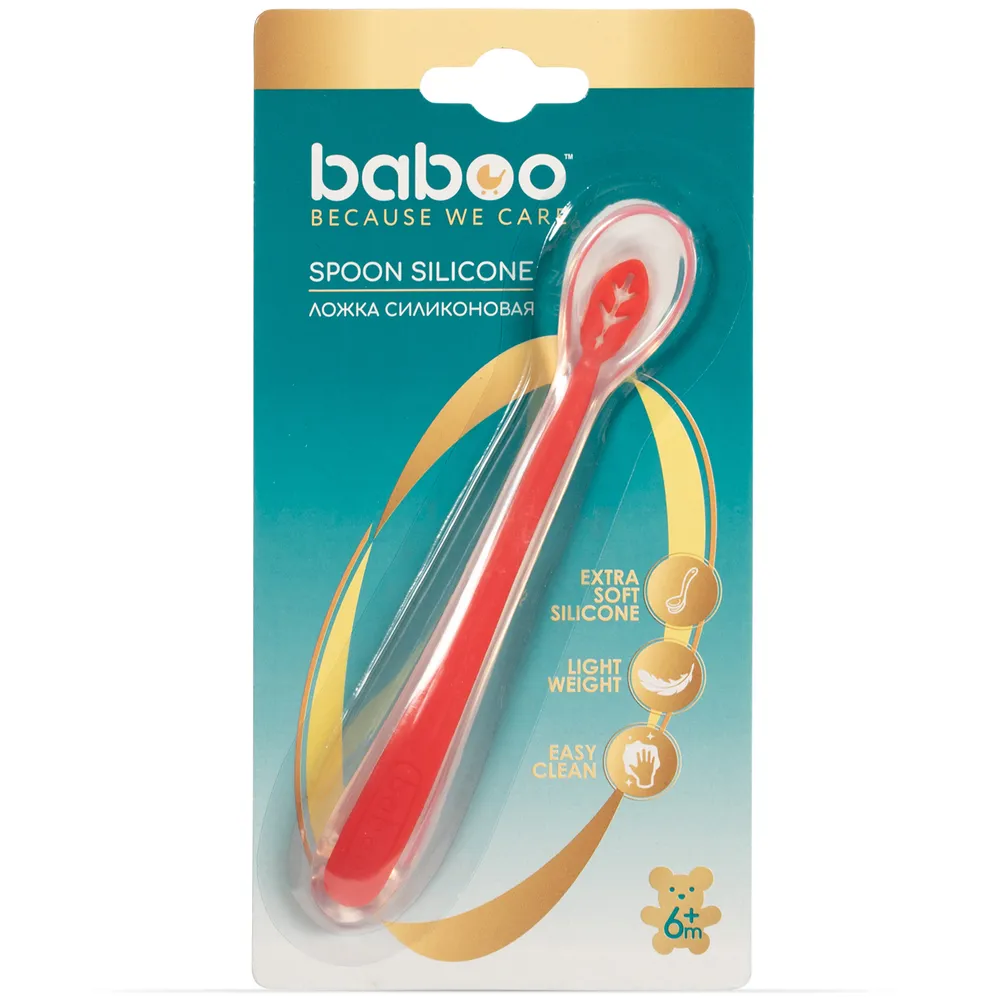Столовая ложка Baboo силиконовая 6 м+ вишневая купить,NaN