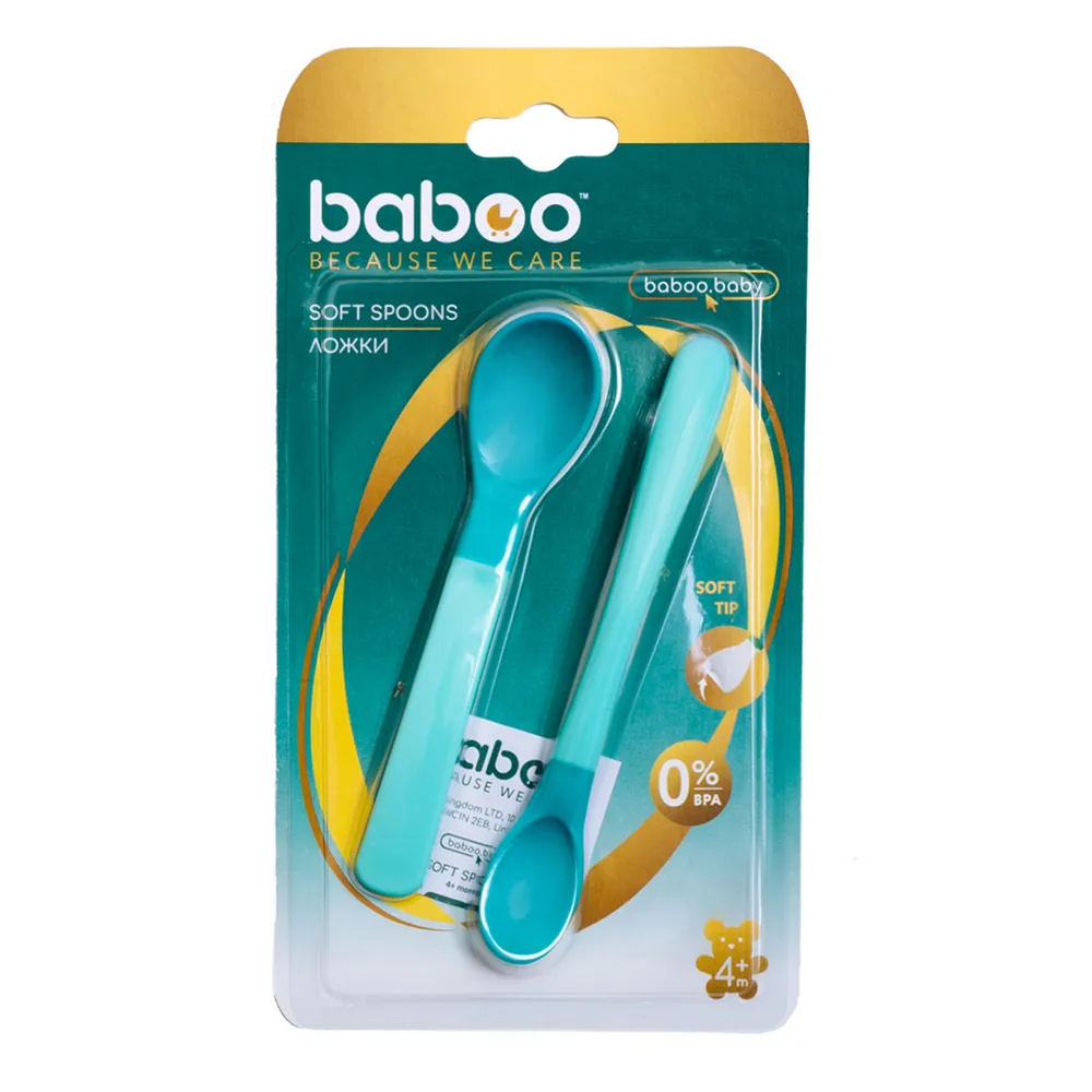 Набор столовых ложек для кормления Baboo 2 шт бирюзовый купить,NaN