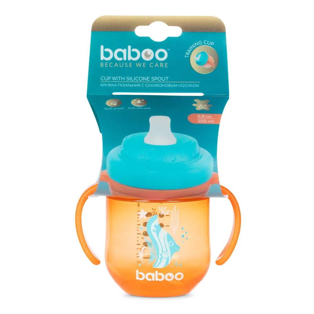 Поильник Baboo Sea life 6м+ 200 мл оранжевый  купить,NaN