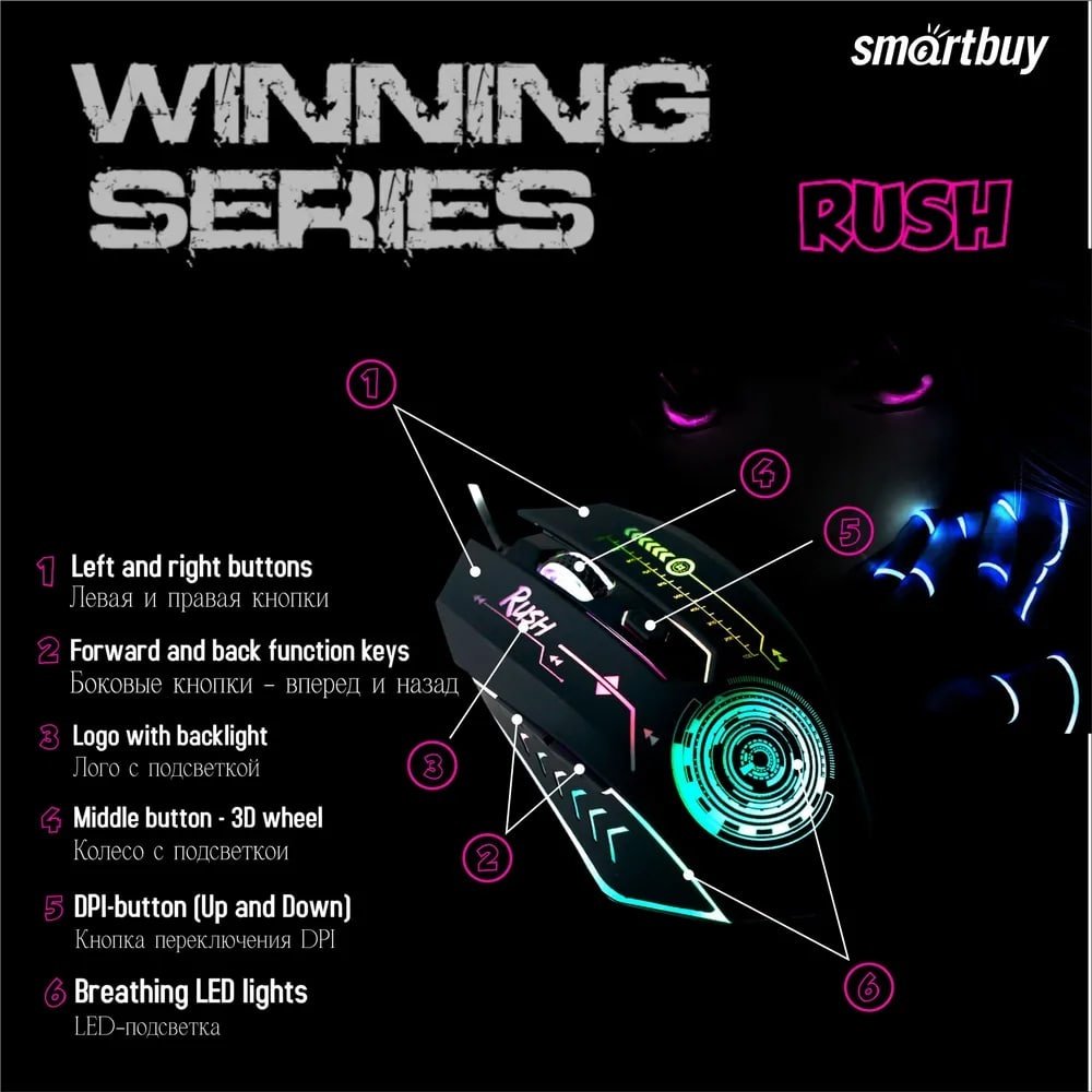 Мышь Smartbuy RUSH Mission SBM-727G-K черный купить,NaN