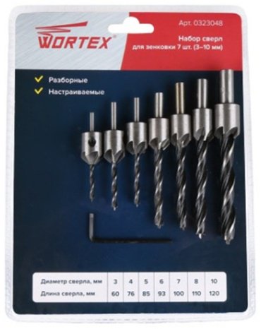 Сверло WORTEX по дереву, спиральное 0323048 10 мм, 7 шт.
