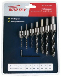 Сверло WORTEX по дереву, спиральное 0323048 10 мм, 7 шт.