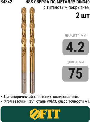 Сверло FIT 34342, 2 шт. купить,1020