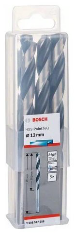 Сверло Bosch спиральное PointTeQ 2608577288 12 мм, 1 шт.