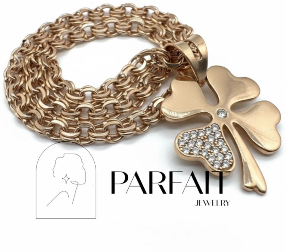 Колье PARFAIT JEWELRY Клевер длина 55 см вес 7.7 г золото, фианит купить,NaN