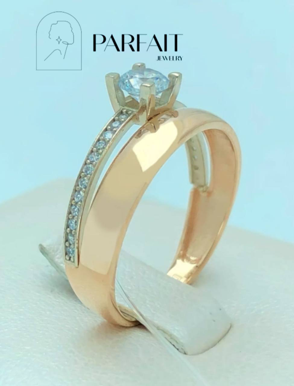 Кольцо PARFAIT JEWELRY GFC_PJ_dvoika_58 размер 17.5 вес 2.05 г золото, фианит купить,NaN