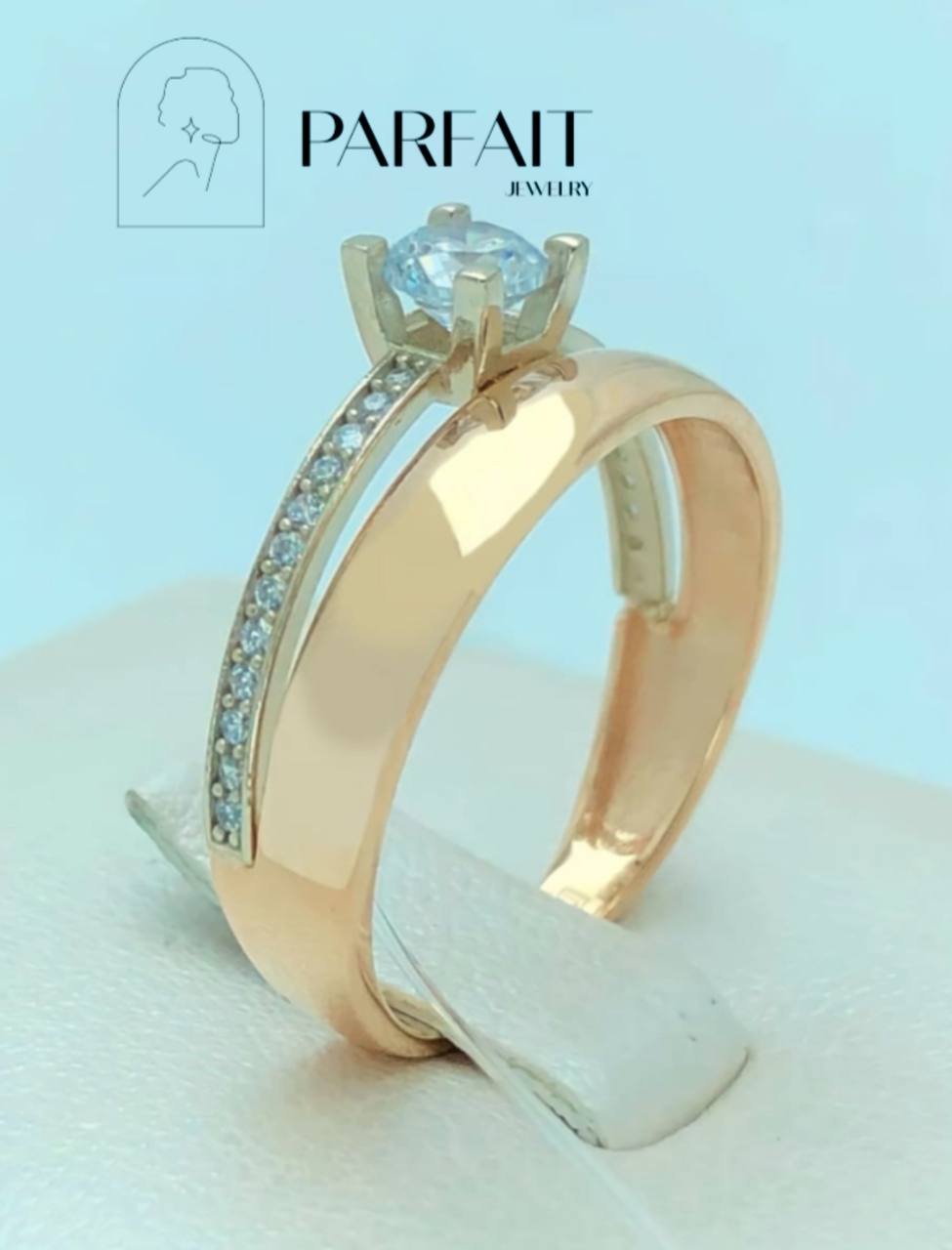 Кольцо PARFAIT JEWELRY GFC_PJ_dvoika_68 размер 17.5 вес 2.55 г золото, фианит