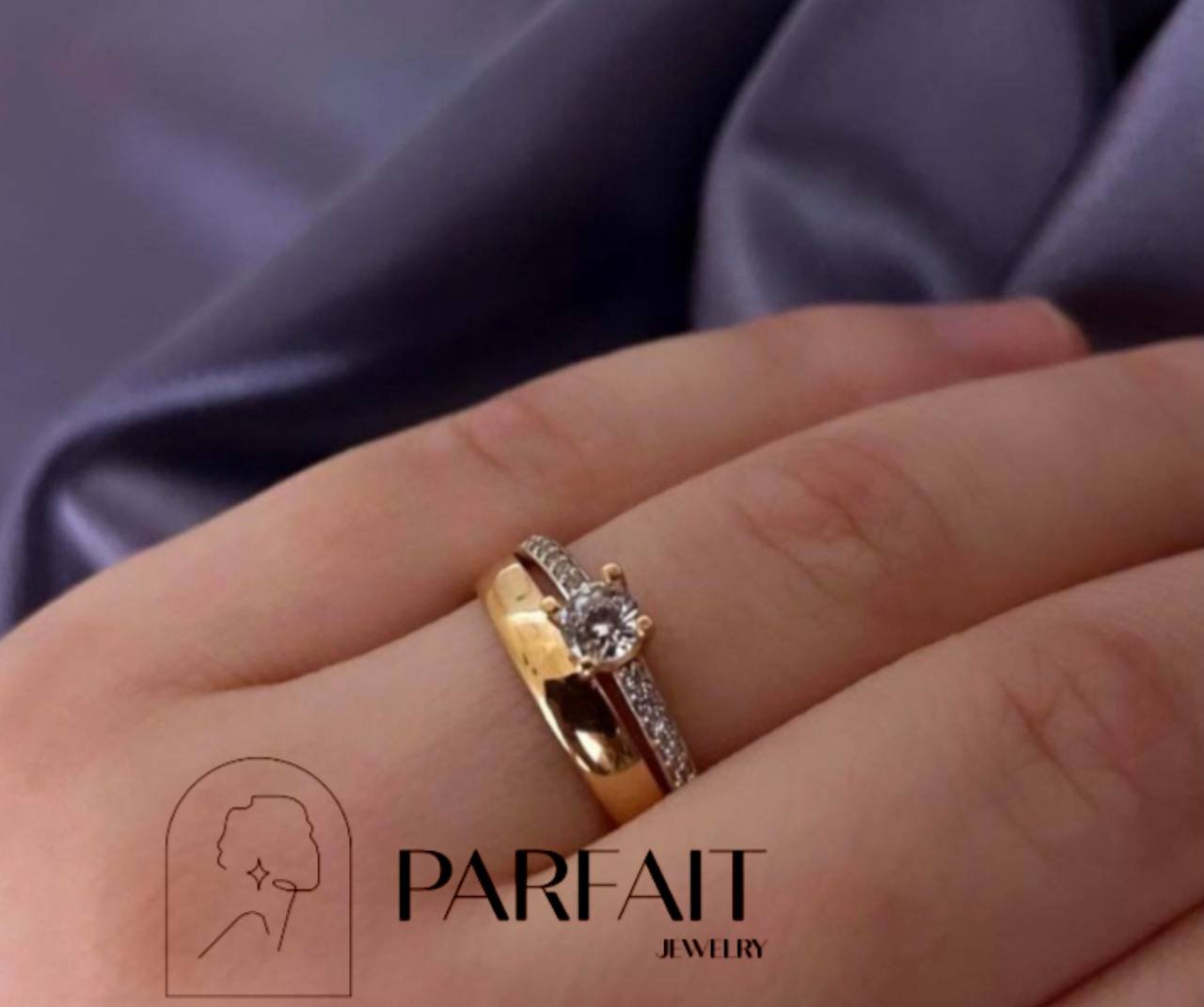 Кольцо PARFAIT JEWELRY GFC_PJ_dvoika_58 размер 17.5 вес 2.05 г золото, фианит купить,NaN
