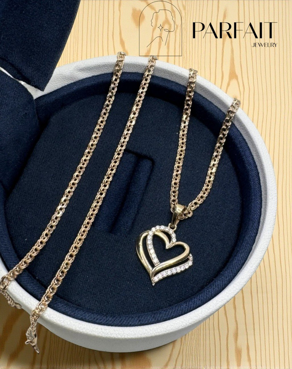 Колье PARFAIT JEWELRY Колье_Сердце_Бисмарк_PJ08 длина 55 см вес 4.9 г золото, фианит купить,NaN