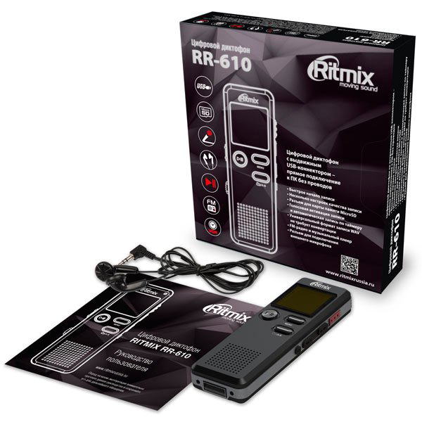 Диктофон Ritmix RR-610 4Gb черный купить,NaN