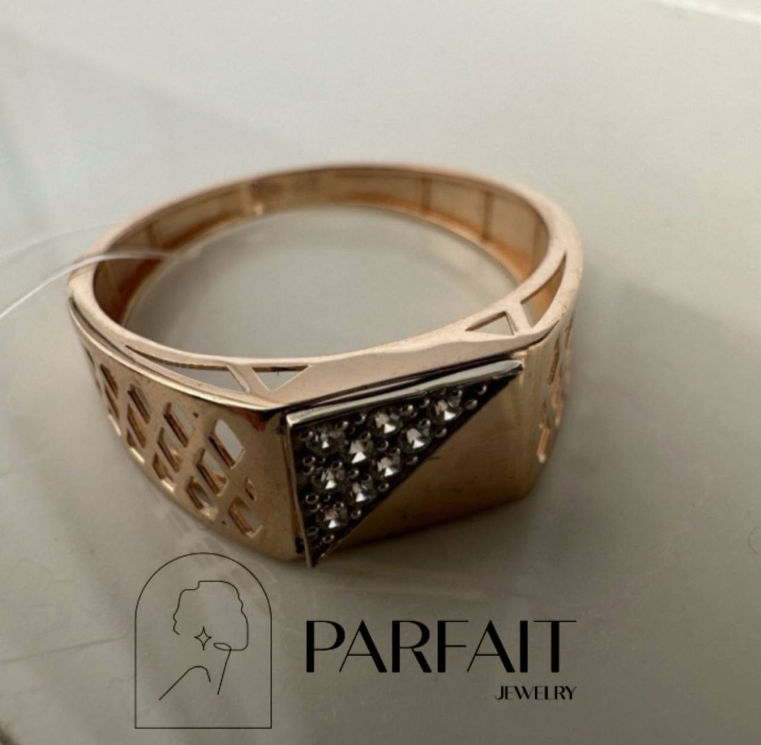 Кольцо PARFAIT JEWELRY Мужская печатка GFC_PJ_F_15 размер 21 вес 2.5 г золото, фианит купить,NaN