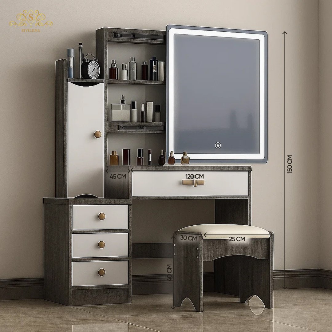 Туалетный столик SIvilena Vizion Dark gray color с подсветкой 45x120x150 см, ЛДСП купить,NaN