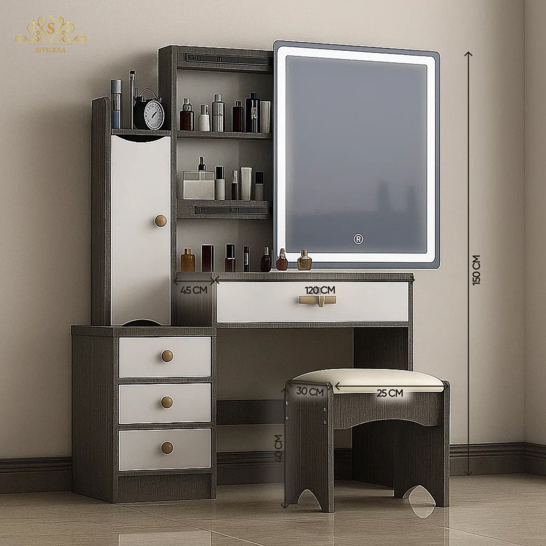 Туалетный столик SIvilena Vizion Dark gray color с подсветкой 45x120x150 см, ЛДСП купить,NaN